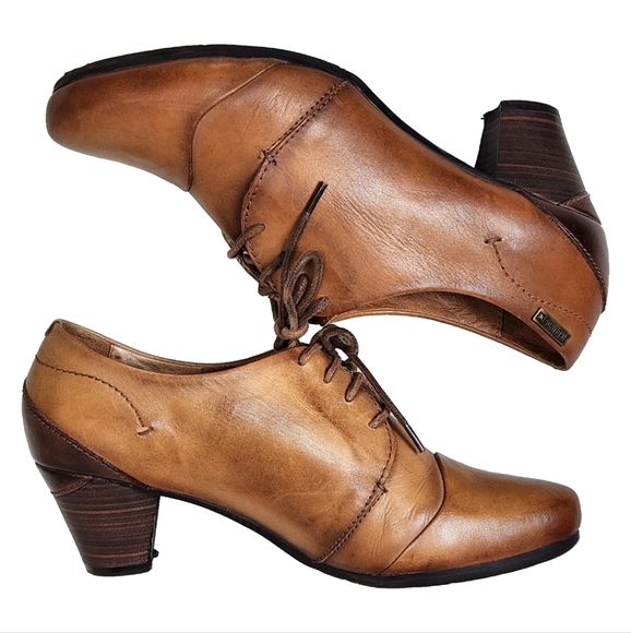 PIKOLINOS Lace-Up Oxford Heels Sz 39/8.5 Soft Tan Leather Pumps Made in Spain - Picture 8 of 15